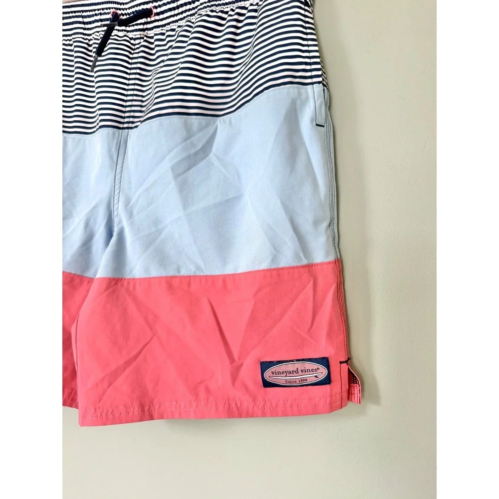 Vineyard Vines Chappy Swim Trunks Bathing Suit Blue Pink Stripes Boys'  Large/16